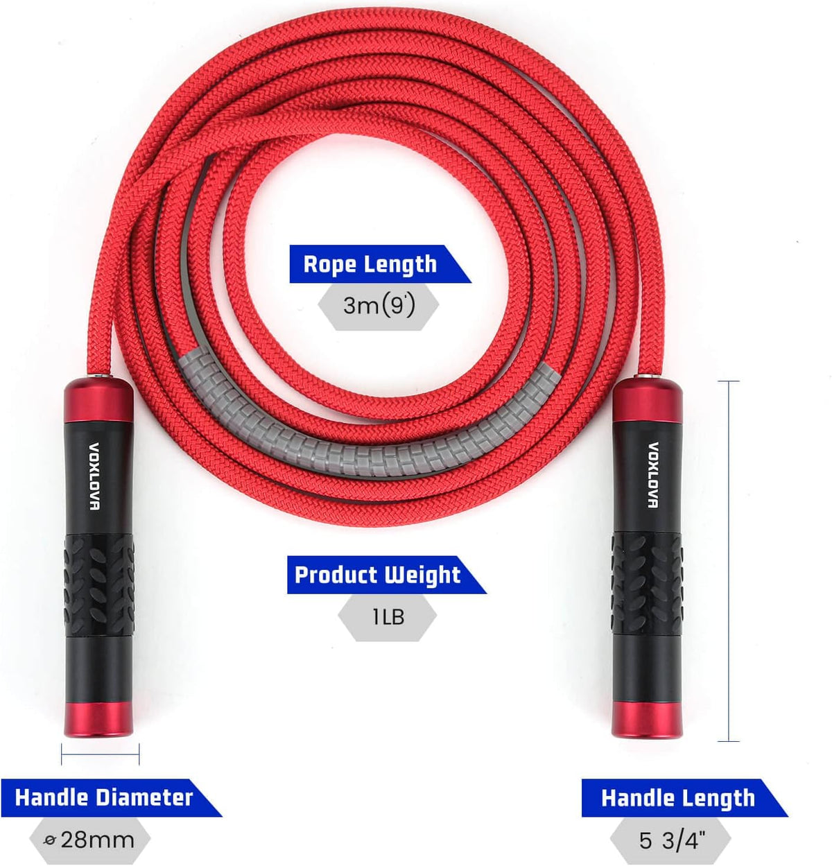 Weighted Jump Rope for Men Women - 1LB Heavy Jump Rope Weighted Skipping Rope for Adult Fitness Workouts Boxing Crossfit Cardio Weight-loss MMA, Non-Slip Aluminum Handles, Adjustable Length 9MM Solid PVC/Cotton Ropes