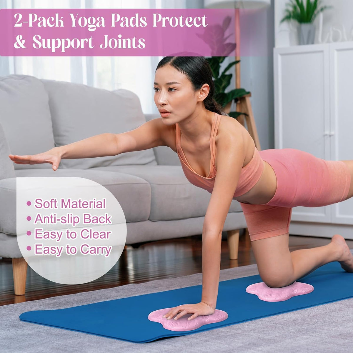 RoundFunny 5 Pcs Yoga Blocks Knee Pads Strap Set Foam Pilates