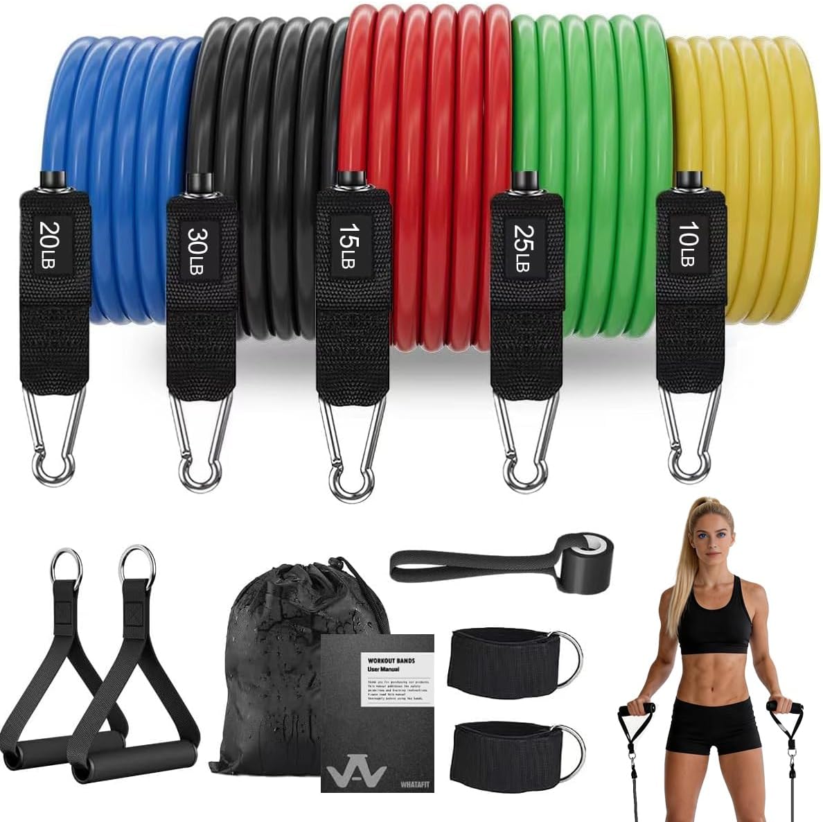 WHATAFIT Resistance Bands, 5 Level Exercise Bands with Handles for Workout