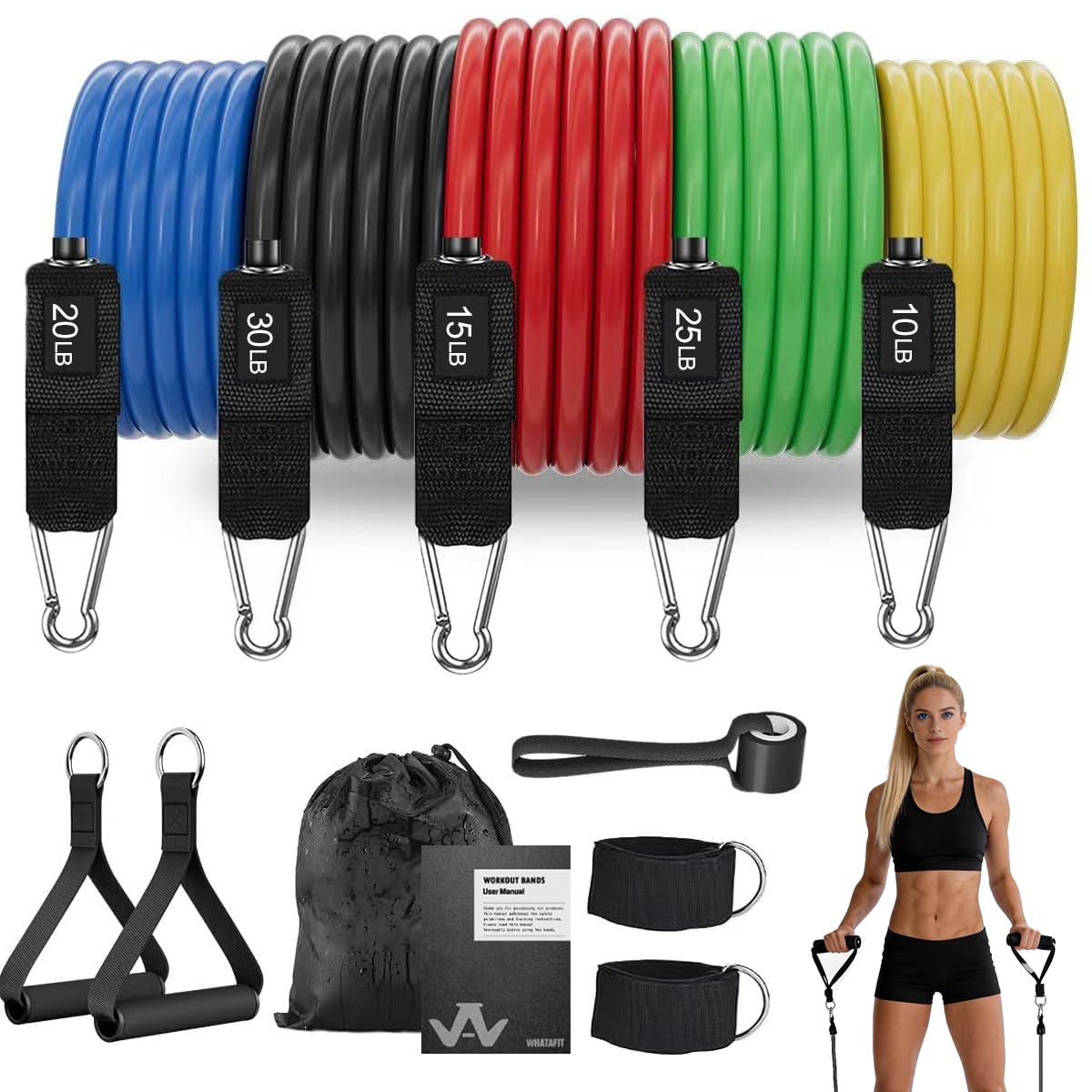 WHATAFIT Resistance Bands, 5 Level Exercise Bands with Handles for Workout
