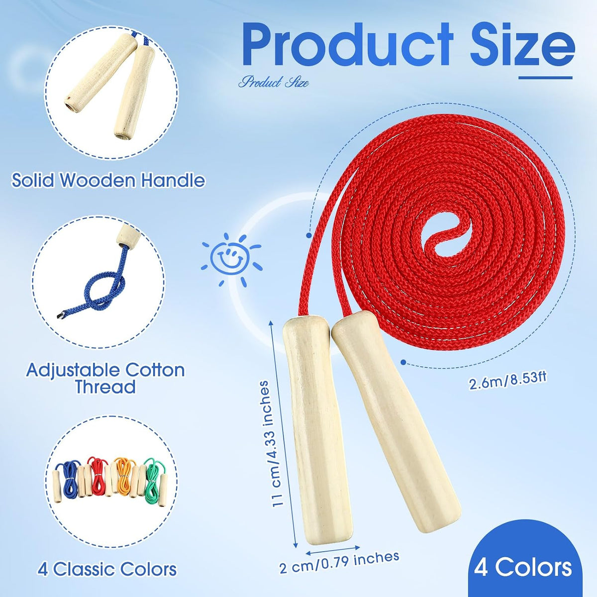 8.53 FT Jump Ropes for Kids Adults Adjustable Cotton Skipping Rope with Wooden Handle for End of The School Training Multiplayer Double Dutch Jump Rope Exercise Outdoor Fun School Sport Gift