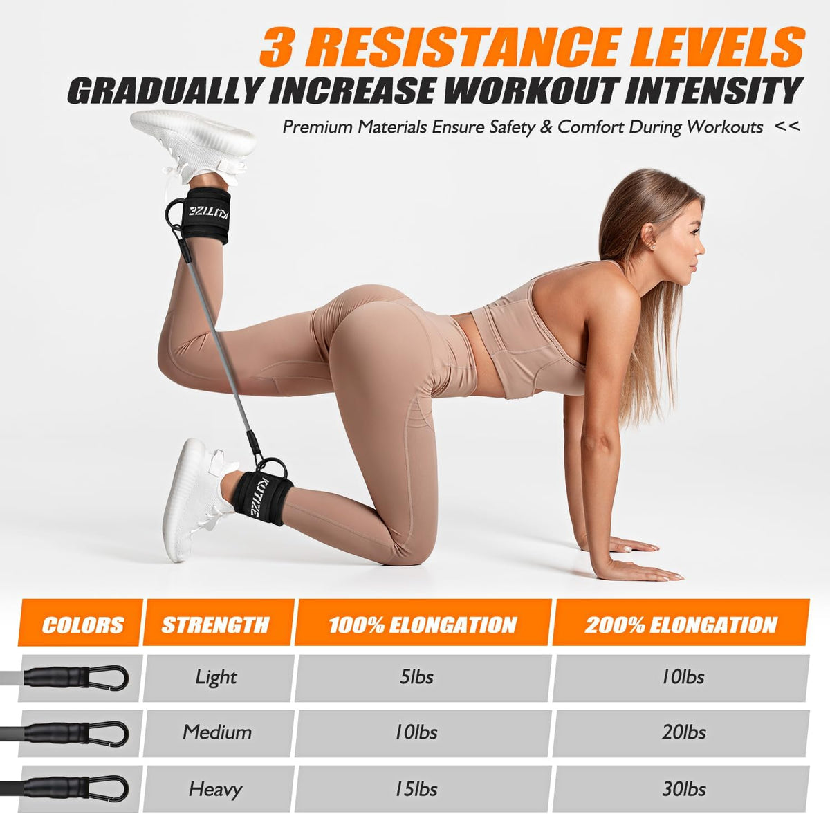KUTIZE Ankle Resistance Bands with Cuffs for Women & Men - 3-Level Adjustable Leg & Glute Workout Equipment, Portable Home Gym Exercise Bands for Kickbacks, Hip Thrusts, Yoga, Strength Training