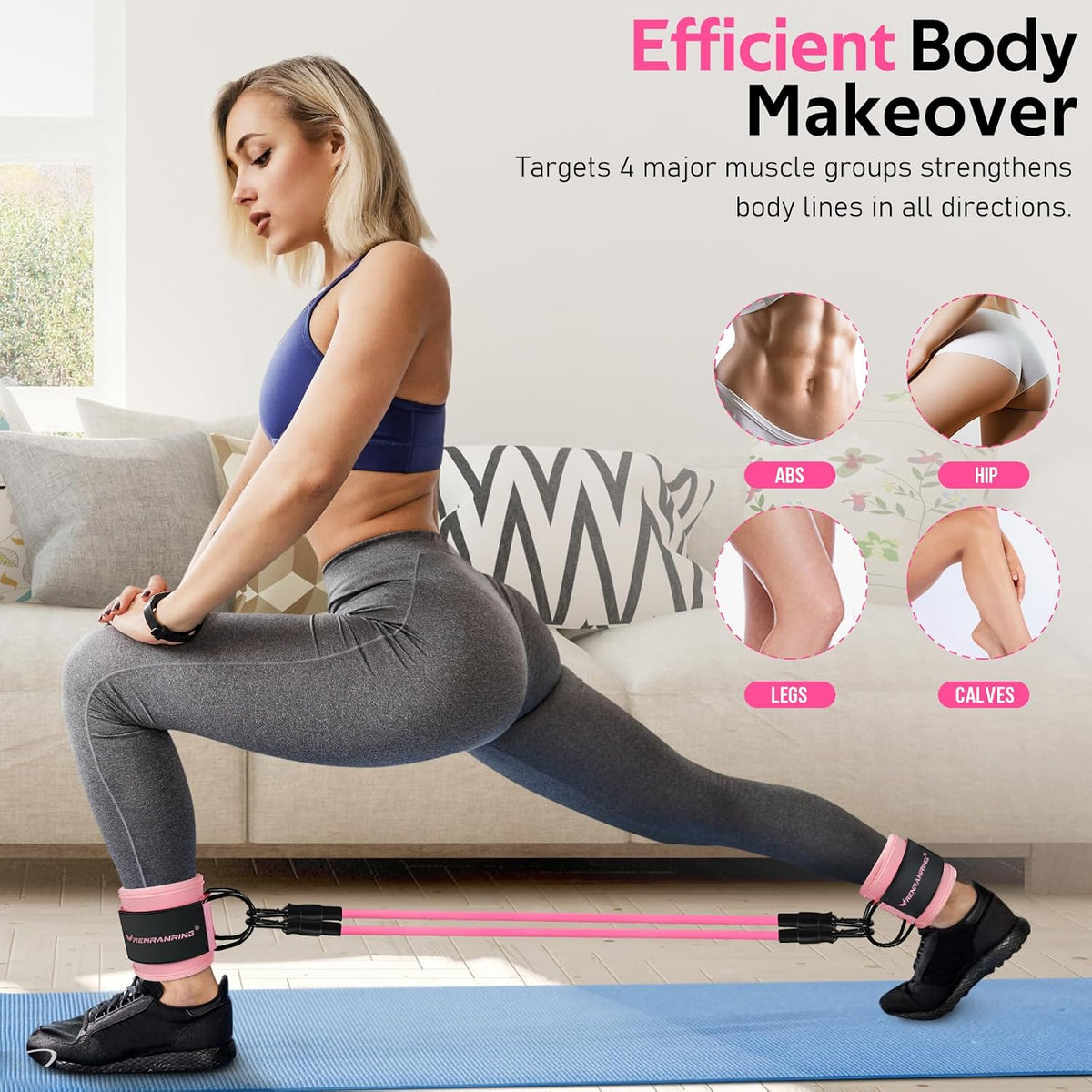 Ankle Resistance Bands w/Cuffs, Ankle Weights Women Booty Workout Equipment