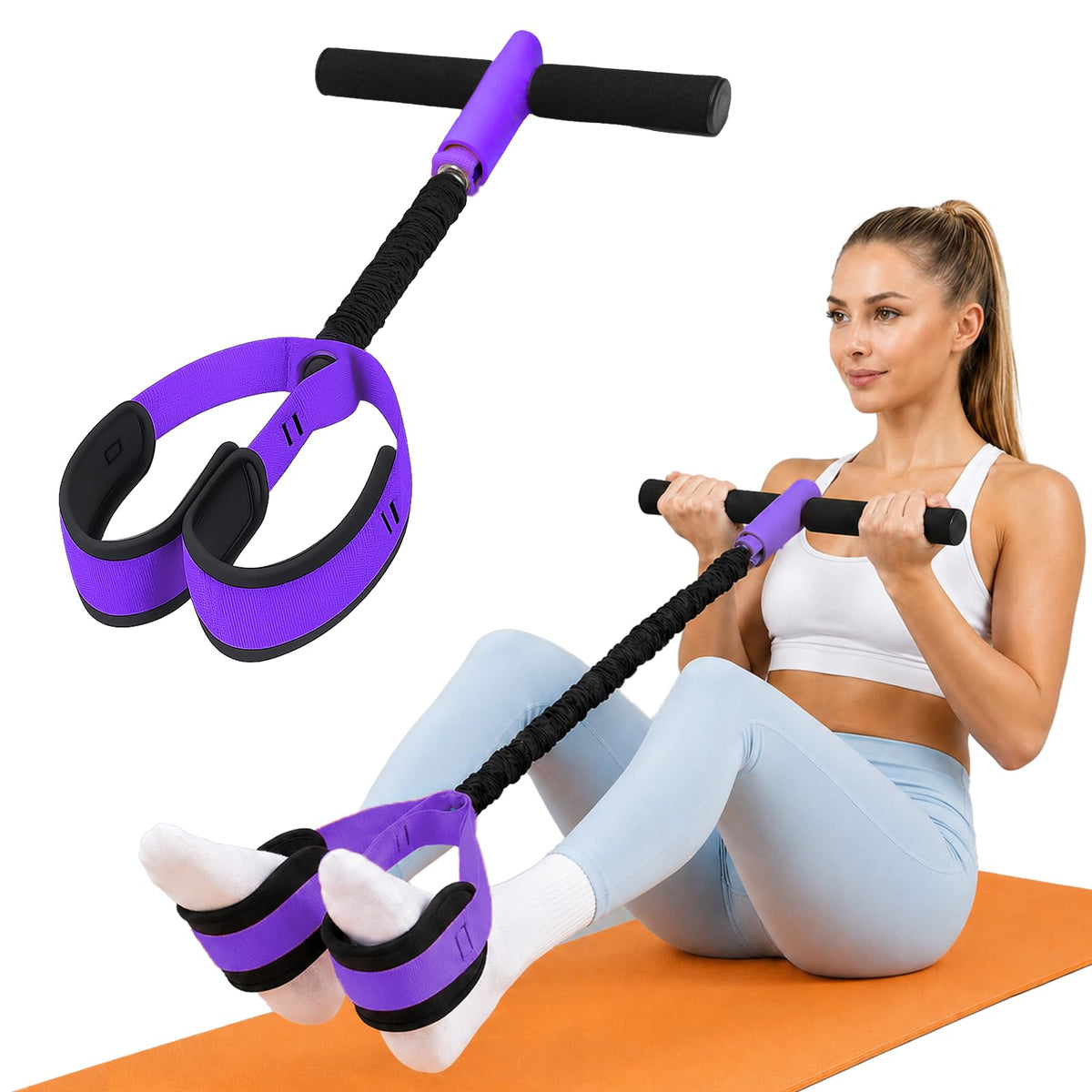 Pedal Resistance Band with Handles, 6-Tubes Natural Rubber Exercise Band