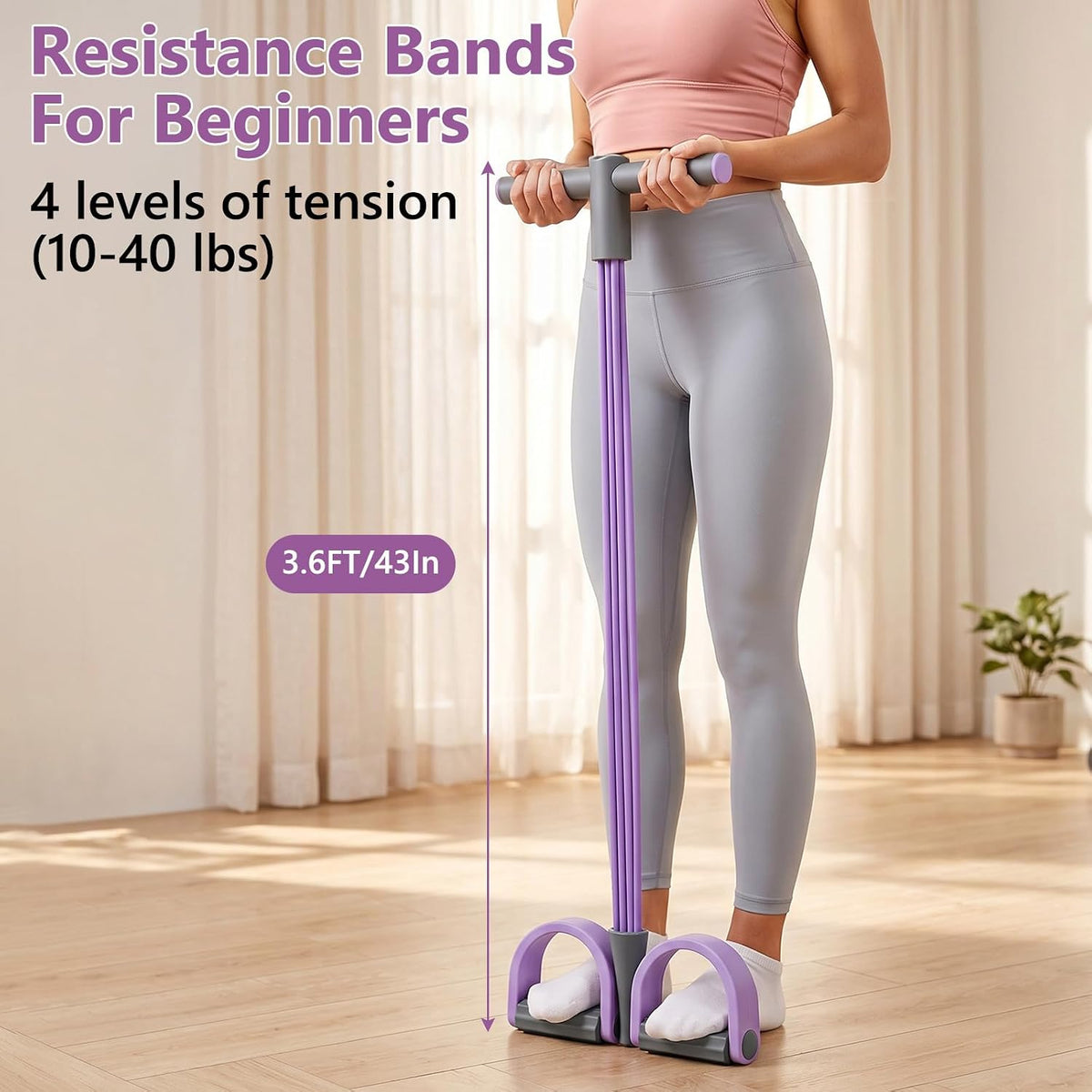 Pedal Resistance Band with Handle,4/6/8 Resistance Levels Elastic Pull Rope, Exercise Bands for Leg Butt Training, Home Gym, Yoga, Pilates