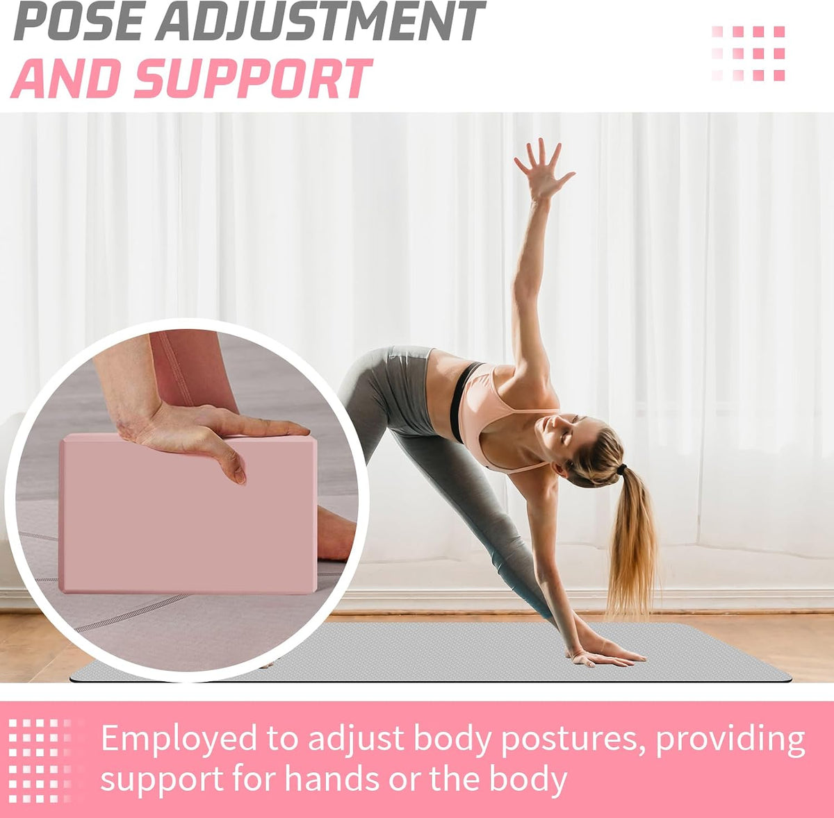 Yoga Blocks 2 Pack 3x6x9IN Foam Block Latex-Free with Stretch Band