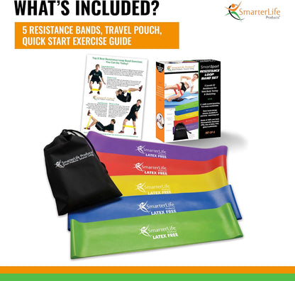 SmarterLife Resistance Bands Set of 5 Extra Wide Latex-Free Exercise Bands