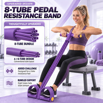 8-Tube Pedal Resistance Band with Handle, 2026 Upgraded Multifunction Pedal Resistance Band, Natural Rubber Exercise Bands with Handles for Women, Men, Elderly, for Abdomen, Arm, Leg Stretching