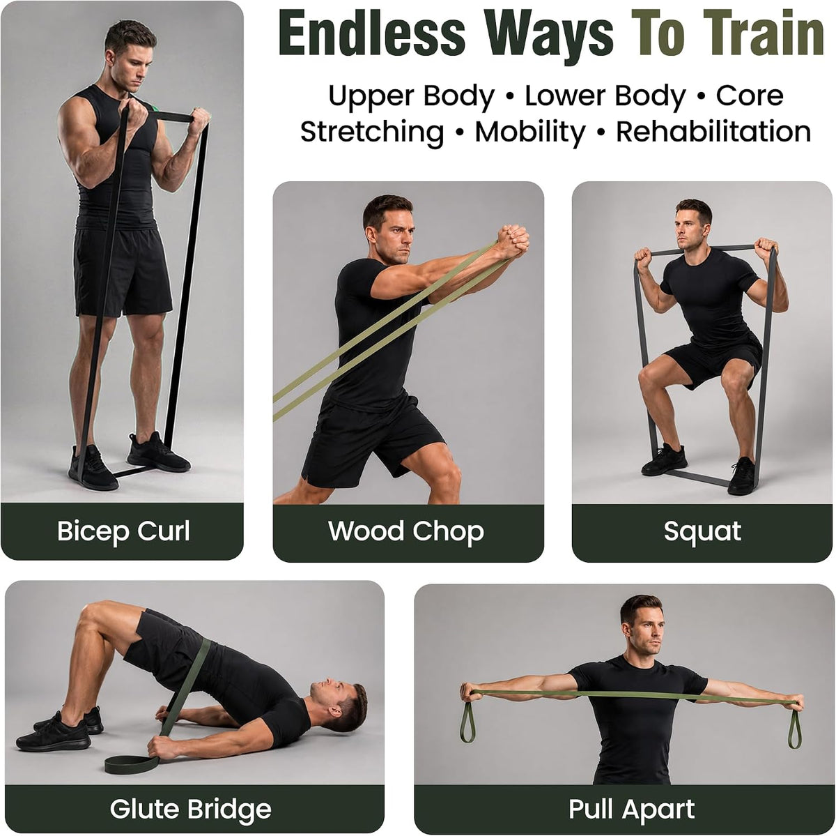 Gym Salvation 41-inch Loop Resistance Bands Set, 5 Pull Up Assist Bands for Strength Training & Working Out, Long Exercise Bands for Powerlifting, Mobility & Home Gym with Carry Bag