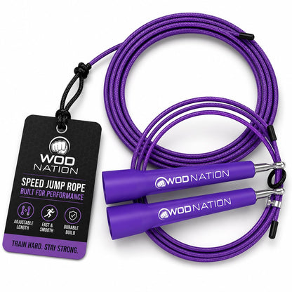 WOD Nation Adjustable Speed Jump Rope For Men, Women & Children - Blazing Fast Fitness Skipping Rope Perfect for Boxing, MMA, Endurance