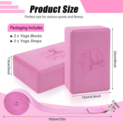 RETON Yoga Blocks Set, High - Density Yoga Block with 2 Strap, Lightweight Foam Brick Yoga Pilates Blocks, Anti-Slip Yoga Brick with Embossed Design for Posture Adjustment and Movement Assistance