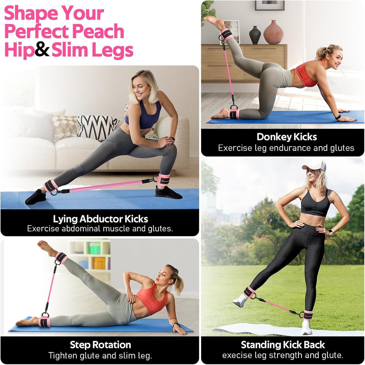 Ankle Resistance Bands w/Cuffs, Ankle Weights Women Booty Workout Equipment