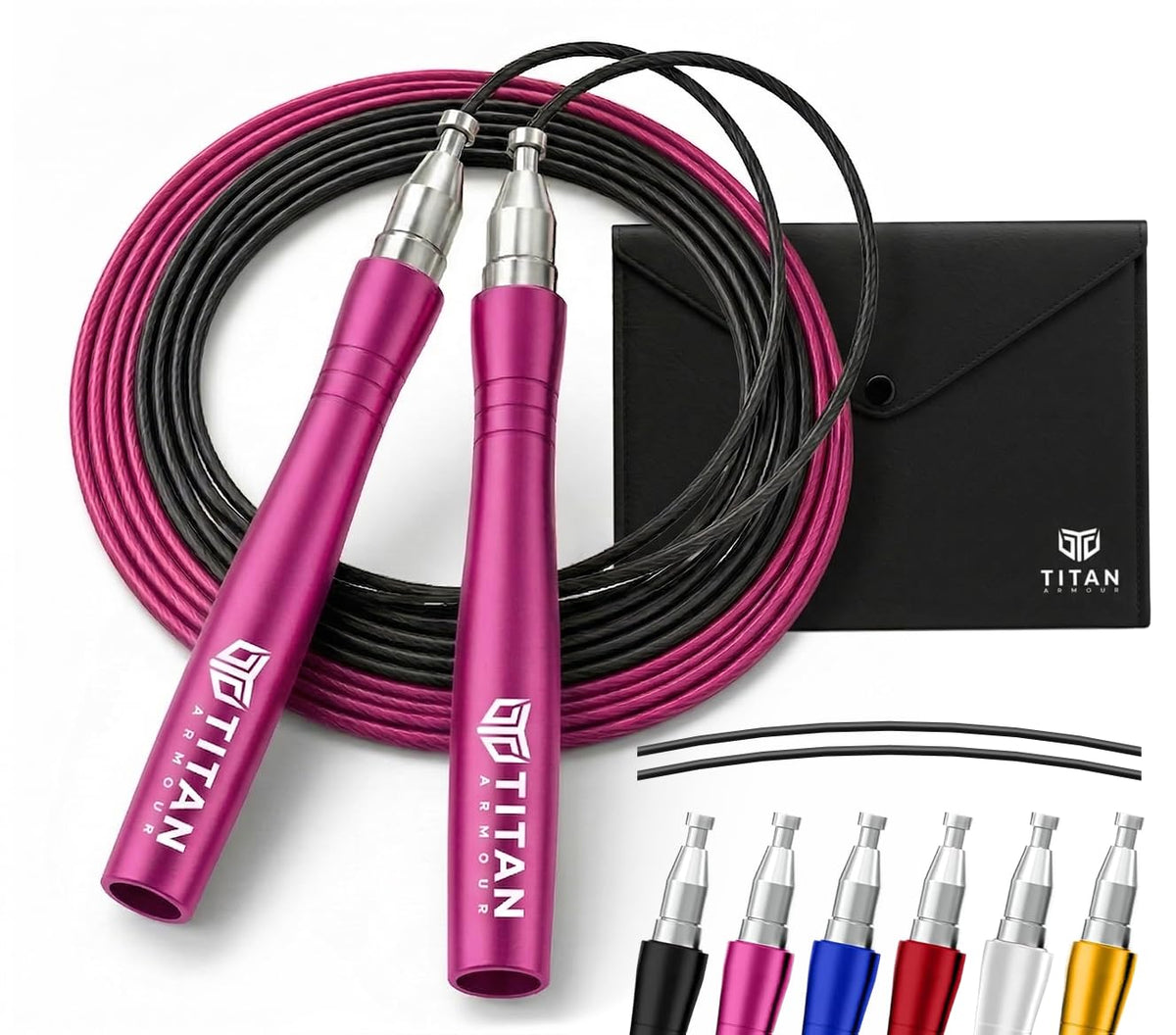 Titan Armour® Speed Rope - Professional Self-Locking & Adjustable, Adult Speed Jump Ropes for Fitness | 2 x Steel Ropes, Cable Protector & Travel Case | Jump Rope Crossfit, Boxing, Fitness MMA for Men & Women