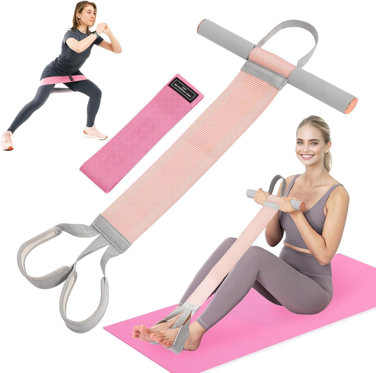Fitness Resistance Band with Handles&Non-Slip Pedall, Fabric Exercise Bands