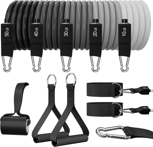 WHATAFIT Resistance Bands with Handles, 150 lb Exercise Bands Set