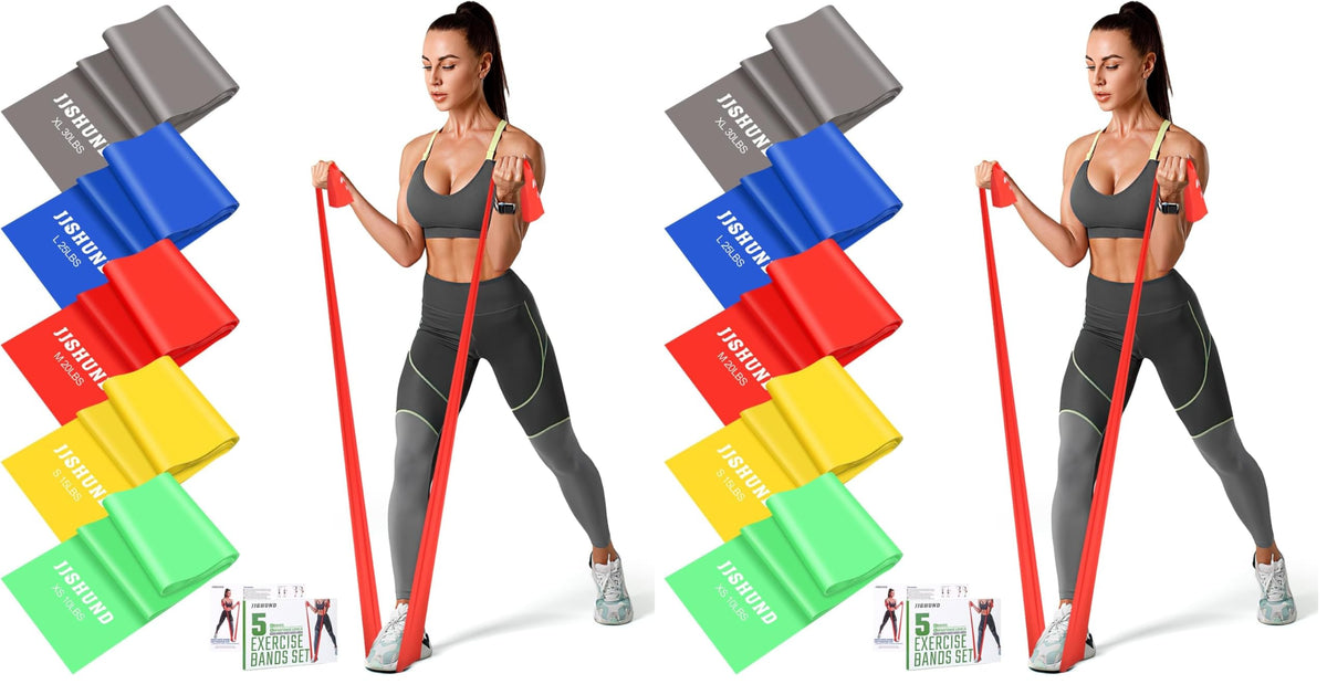 5 Pcs Resistance Bands, Professional Exercise Bands Elastic Stretch Bands for Fitness Yoga Pilates Stretching Strength Training, Workout Bands for Women and Men Home Gym