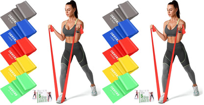 5 Pcs Resistance Bands, Professional Exercise Bands Elastic Stretch Bands for Fitness Yoga Pilates Stretching Strength Training, Workout Bands for Women and Men Home Gym