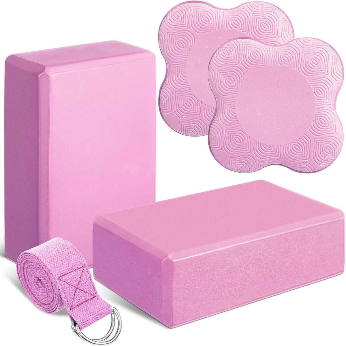 RoundFunny 5 Pcs Yoga Blocks Knee Pads Strap Set Foam Pilates