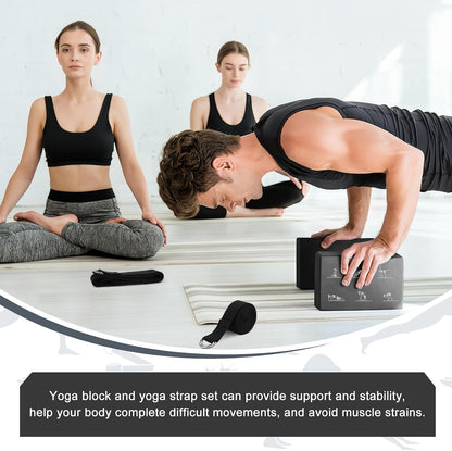 RETON Yoga Blocks Set with Straps, High Density Yoga Bricks, Lightweight EVA Foam Pilates Block, 2 Yoga Blocks with 2 Straps for Yoga, Pilates, Fitness, Stretching and Toning