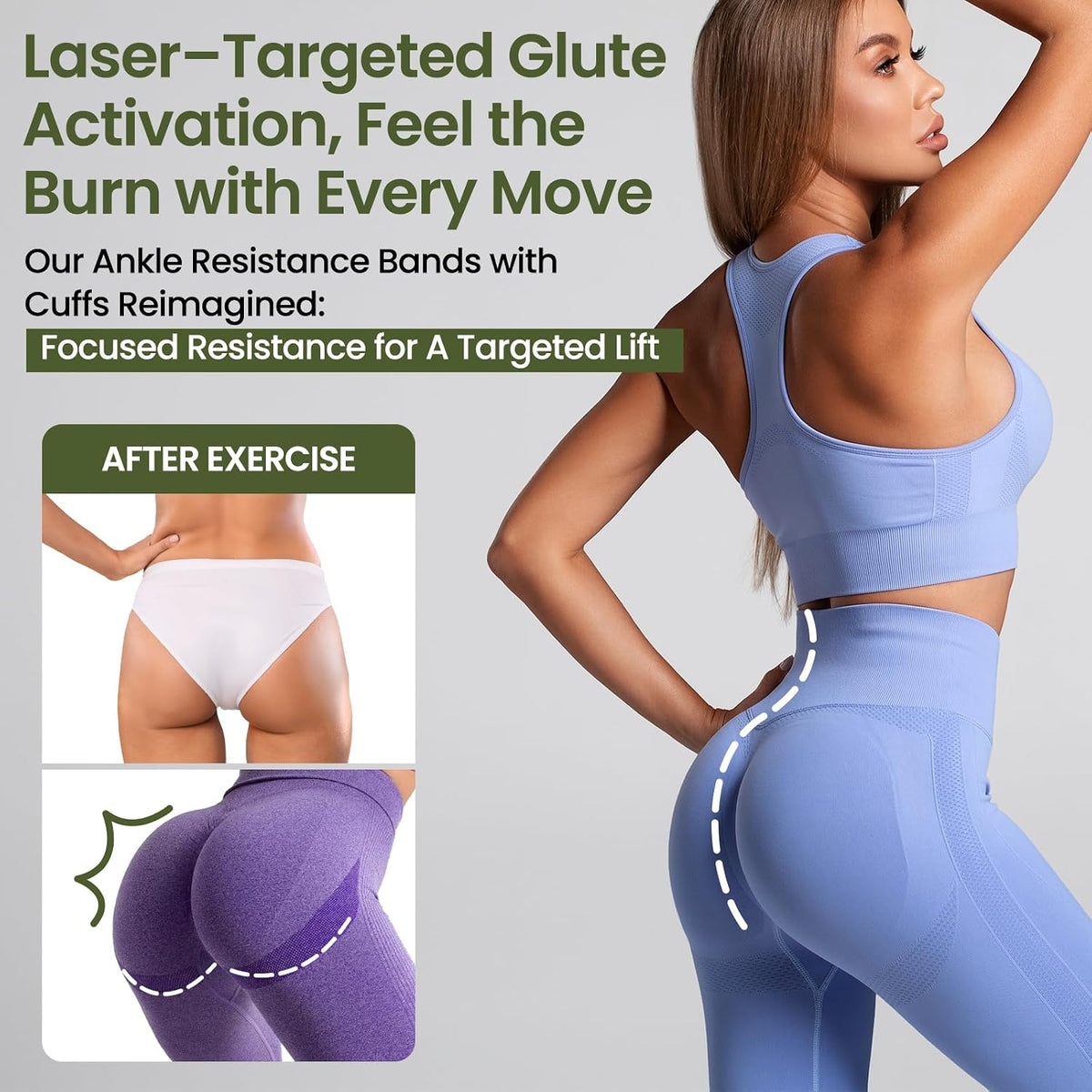 VITEVER Ankle Resistance Bands with Cuffs for Women, Leg Glute and Booty Workout Equipment for Home Gym, Pilates Equipment, Ankle Weights with Green Resistance Bands for Kickbacks Hip Fitness Training