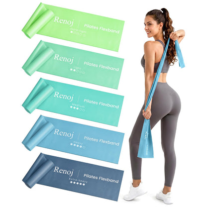 Renoj Pilates Flexbands, 5-Pack Latex-Free Resistance Bands Set – Exercise Bands for Pilates, Yoga, Stretching & Physical Therapy | Home Gym Equipment for Women & Men