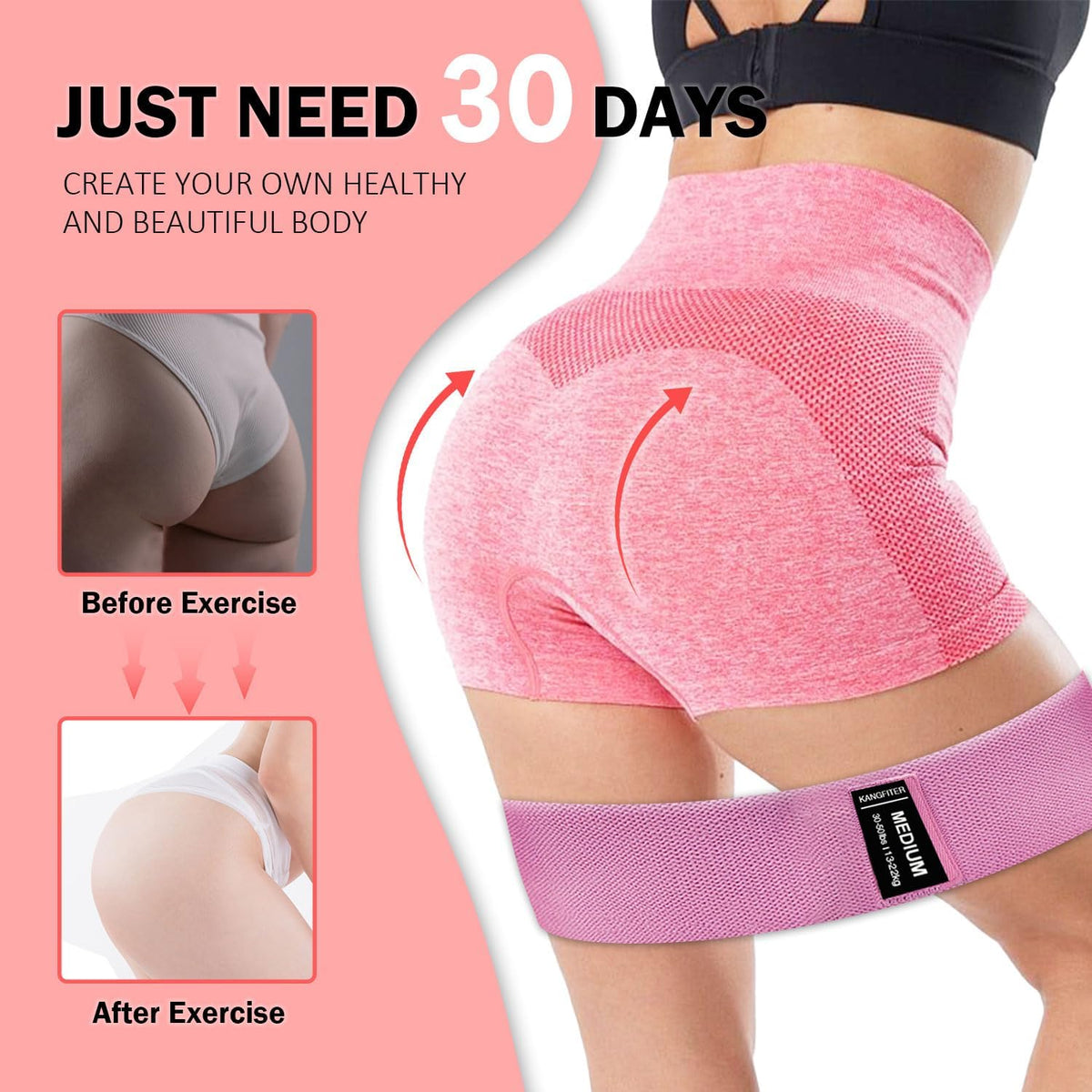 KANGFITER Long and Short 6 Fabric Resistance Bands Set with Door Anchor