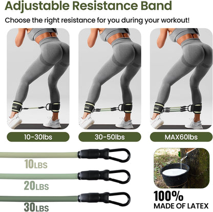 VITEVER Ankle Resistance Bands with Cuffs for Women, Leg Glute and Booty Workout Equipment for Home Gym, Pilates Equipment, Ankle Weights with Green Resistance Bands for Kickbacks Hip Fitness Training