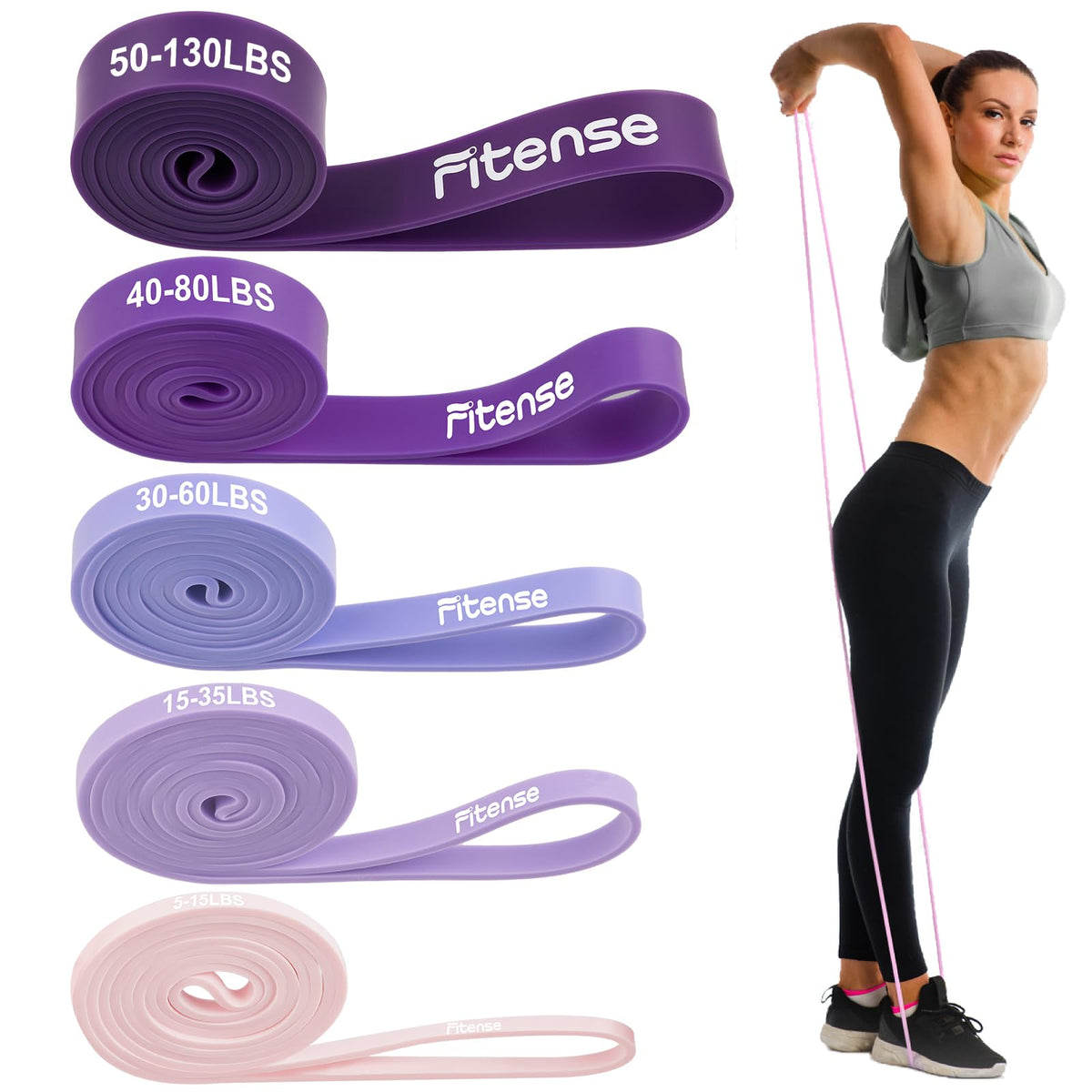 Fitense Resistance Bands Set - Pull Up Bands for Men Women, Exercise Bands Resistance with Door Anchor, Training Poster & Pouch for Body Stretching, Pull Up Assist