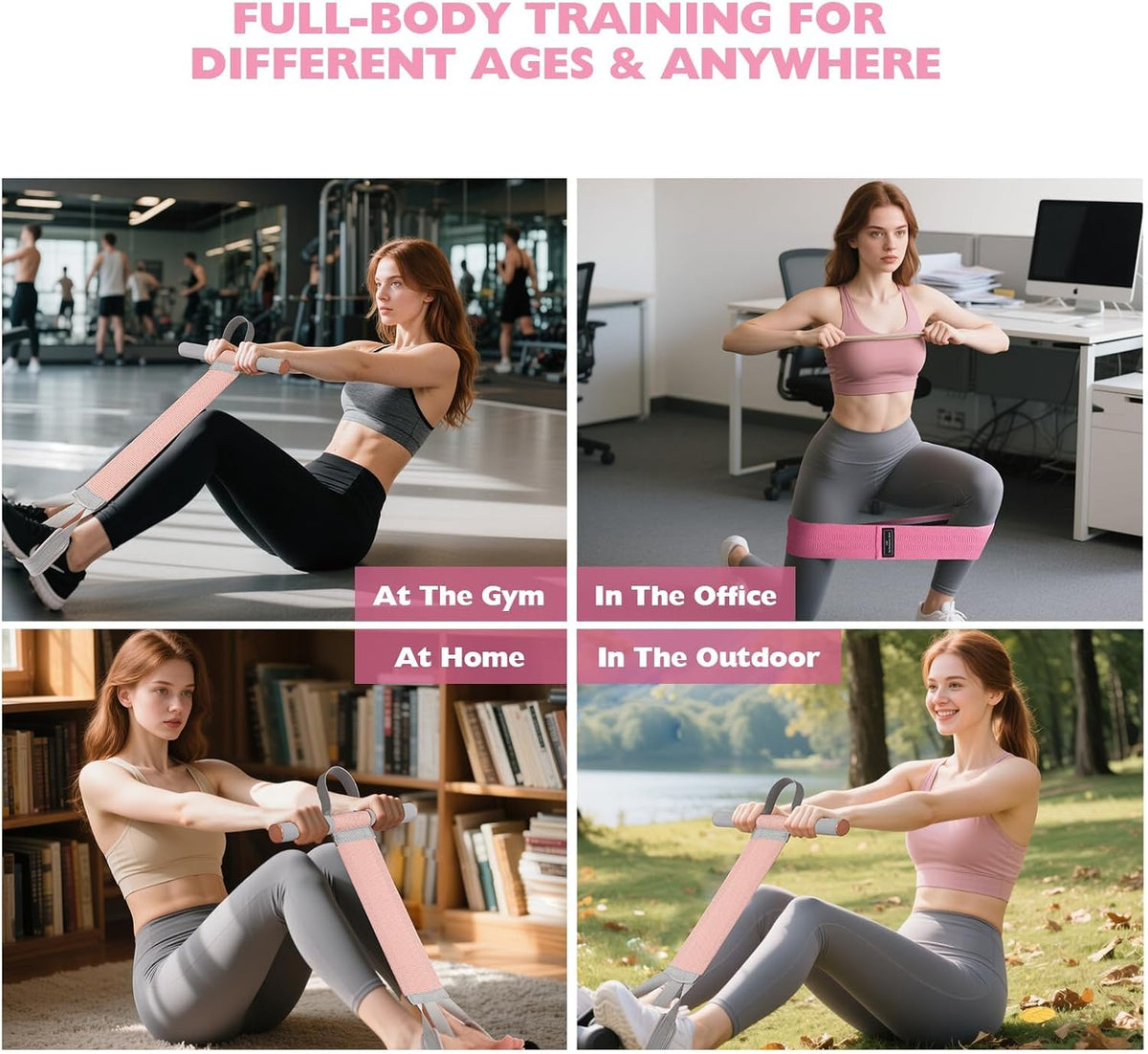 Fitness Resistance Band with Handles&Non-Slip Pedall, Fabric Exercise Bands
