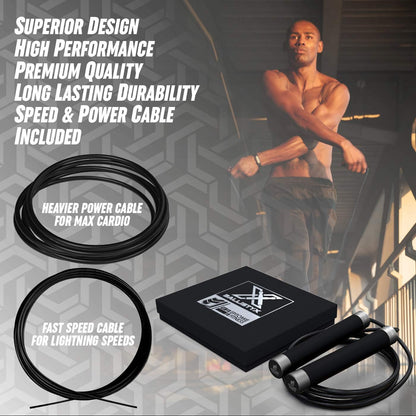 Ballistyx Jump Rope - Premium Speed Jump Rope with 360 Degree Spin, Steel Handles, Silicone Grips and 2 x Adjustable Cables - for Crossfit, Gym & Home Fitness Workouts & More