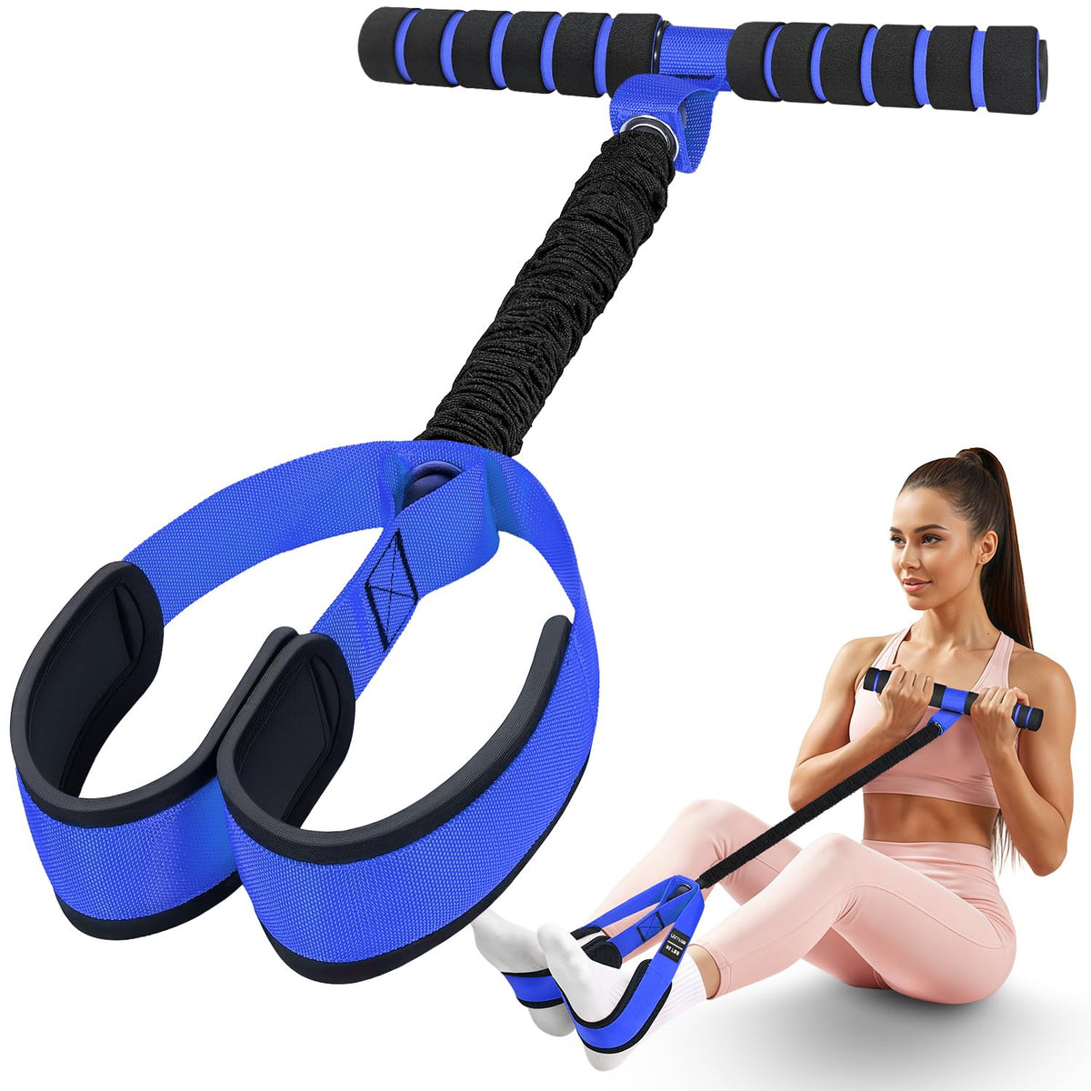 Pedal Resistance Bands with Handles, Upgrade Women Exercise Bands for Full Body Training, Core, ABS, Legs, Glutes, Arms, Pilates, Physical Therapy, Strength, Sit Up Equipment for Home Workout