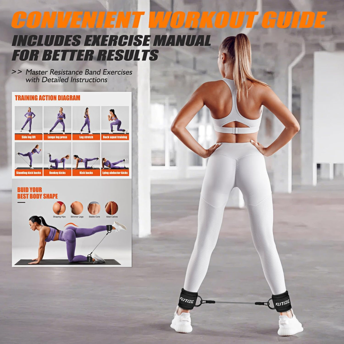 KUTIZE Ankle Resistance Bands with Cuffs for Women & Men - 3-Level Adjustable Leg & Glute Workout Equipment, Portable Home Gym Exercise Bands for Kickbacks, Hip Thrusts, Yoga, Strength Training