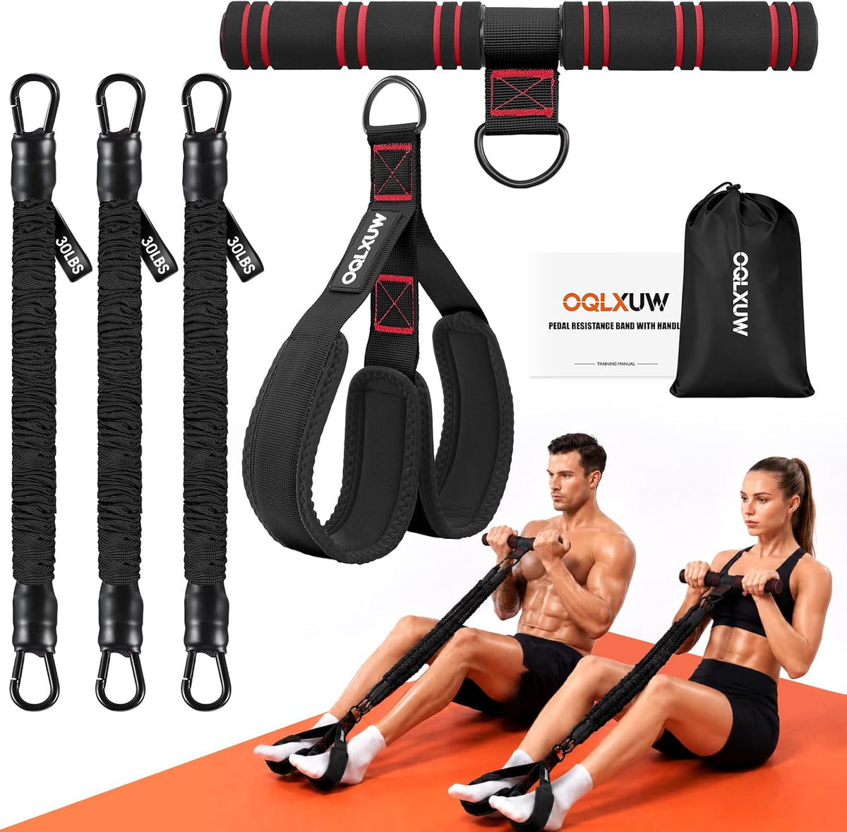 Upgraded Multifunction Pedal Resistance Band with Handle, Adjustable Foot Pedal Resistance Bands for Core, Arm, Legs, Body Strength, Portable Home Gym Workout Equipment for Men & Women