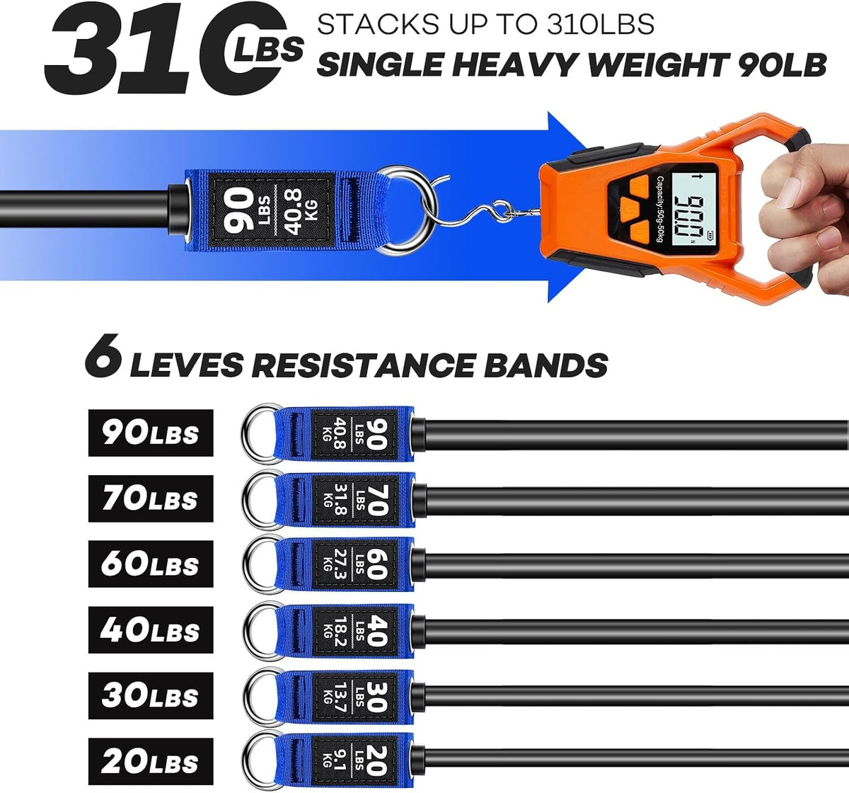 NITEEN 310lbs/390lbs Heavy Resistance Bands with Handles for Working Out