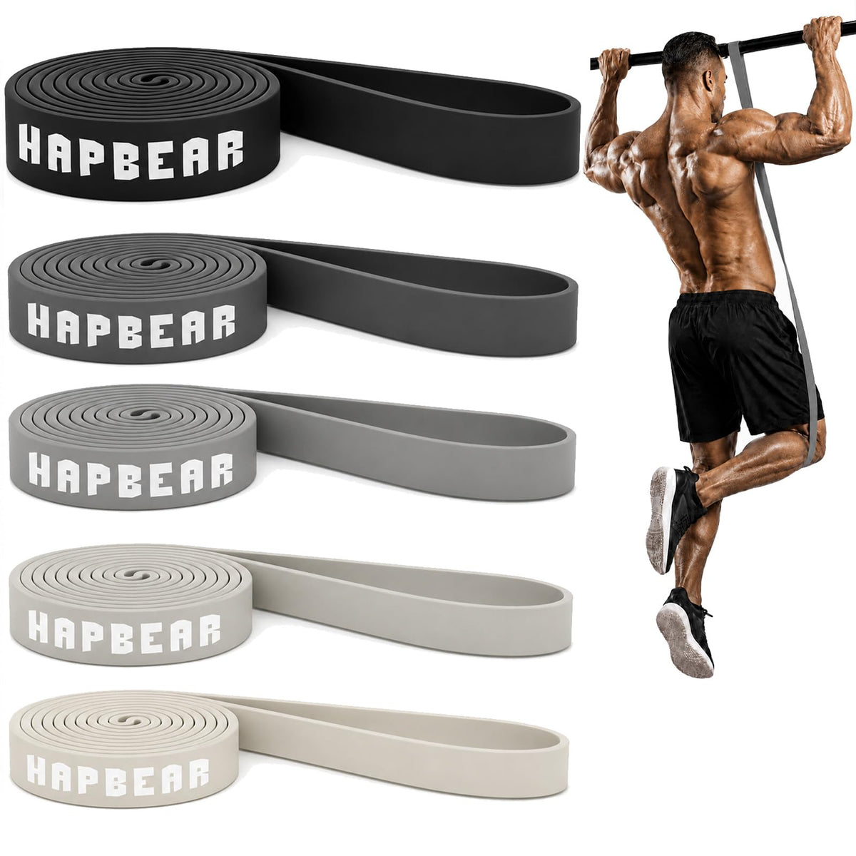 HAPBEAR Pull Up Assistance Bands - Pull Up Bands - Resistance Bands - Exercise Bands Resistance Bands Set of 5 - Workout Bands for Working Out, Stretching, Muscle Training