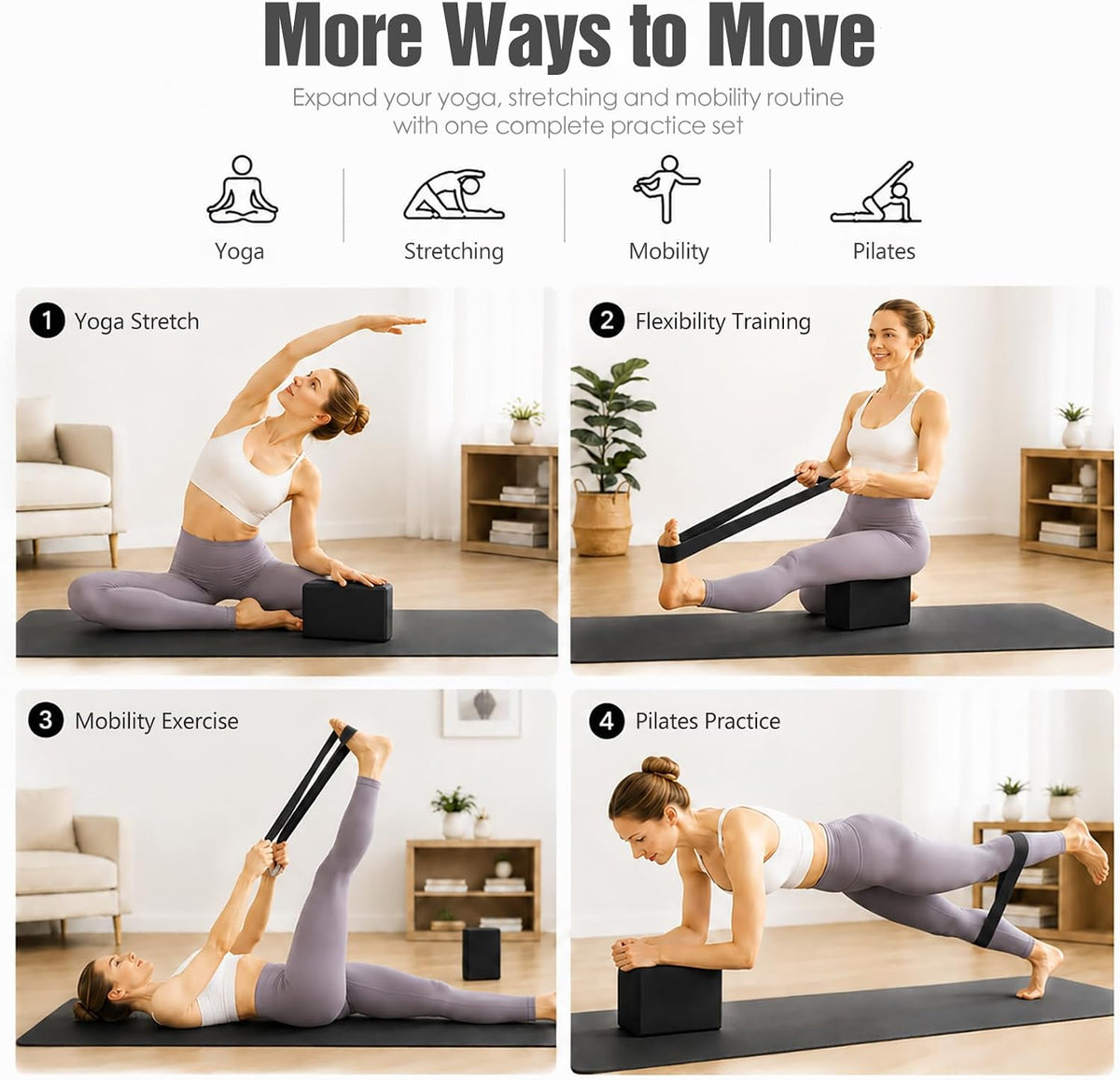 Yoga Blocks 2 Pack, Foam Yoga Block Set with Loop Resistance Band, High-Density EVA Yoga Block for Yoga, Pilates, Exercise, Stretching, Balance Training and Home Workouts