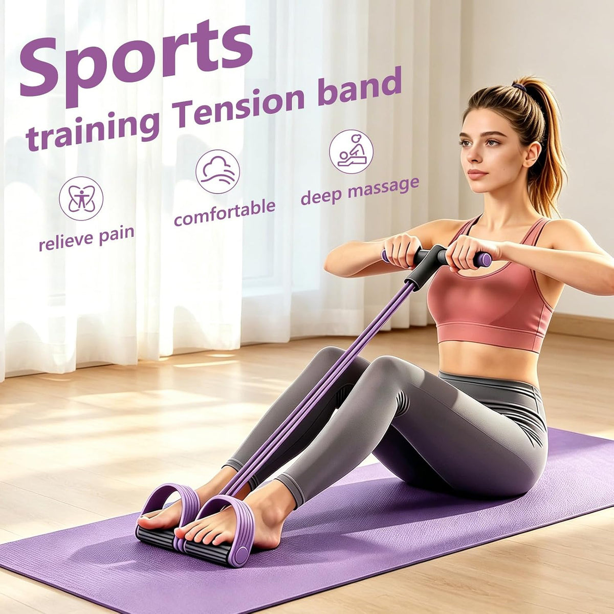 Pedal Resistance Band with Handle,4/6/8 Resistance Levels Elastic Pull Rope, Exercise Bands for Leg Butt Training, Home Gym, Yoga, Pilates