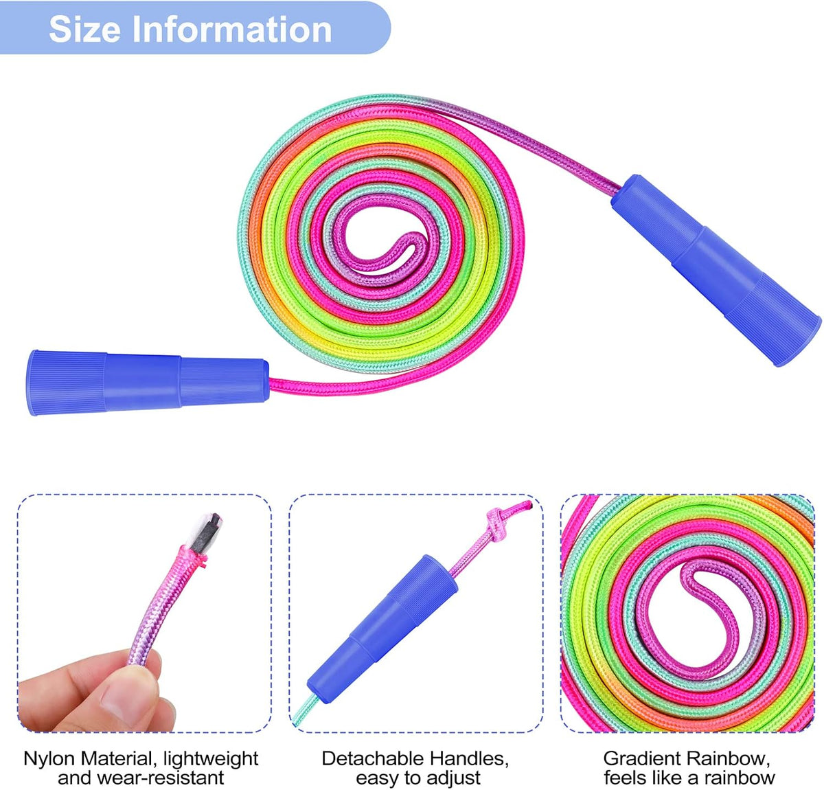 Elcoho 24 Packs Rainbow Jump Rope Set 7.2 Feet Adjustable Nylon Skipping Ropes Jumping Ropes for Outdoor Activity Party Favors School Games
