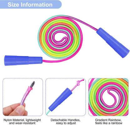 Elcoho 24 Packs Rainbow Jump Rope Set 7.2 Feet Adjustable Nylon Skipping Ropes Jumping Ropes for Outdoor Activity Party Favors School Games