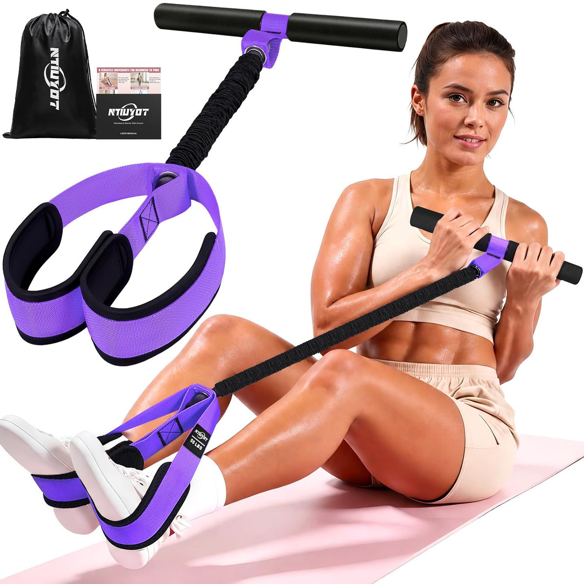 Pedal Resistance Band with Handle, Upgraded Durable Thickened Latex Tubes and Soft Foam Fabric Foot Pedal, Sit Up Exercise Equipment for Abdomen, Waist, Arm, Core/ABS, Leg, Physical Therapy