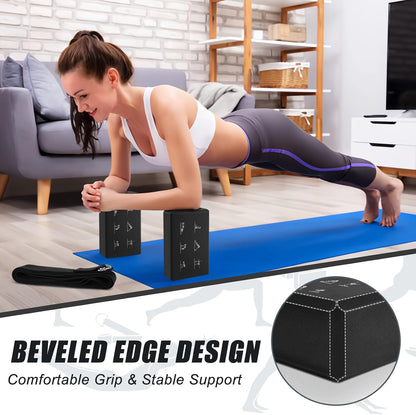 RETON Yoga Blocks Set with Straps, High Density Yoga Bricks, Lightweight EVA Foam Pilates Block, 2 Yoga Blocks with 2 Straps for Yoga, Pilates, Fitness, Stretching and Toning