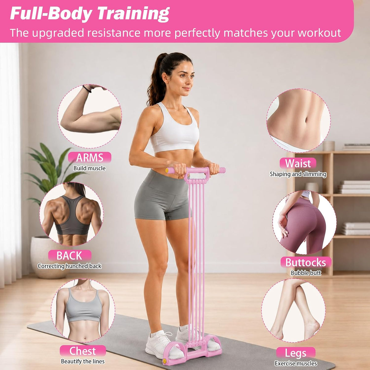 Pedal Resistance Band with Handle, Upgrade 10-Tubes Adjustable Resistance