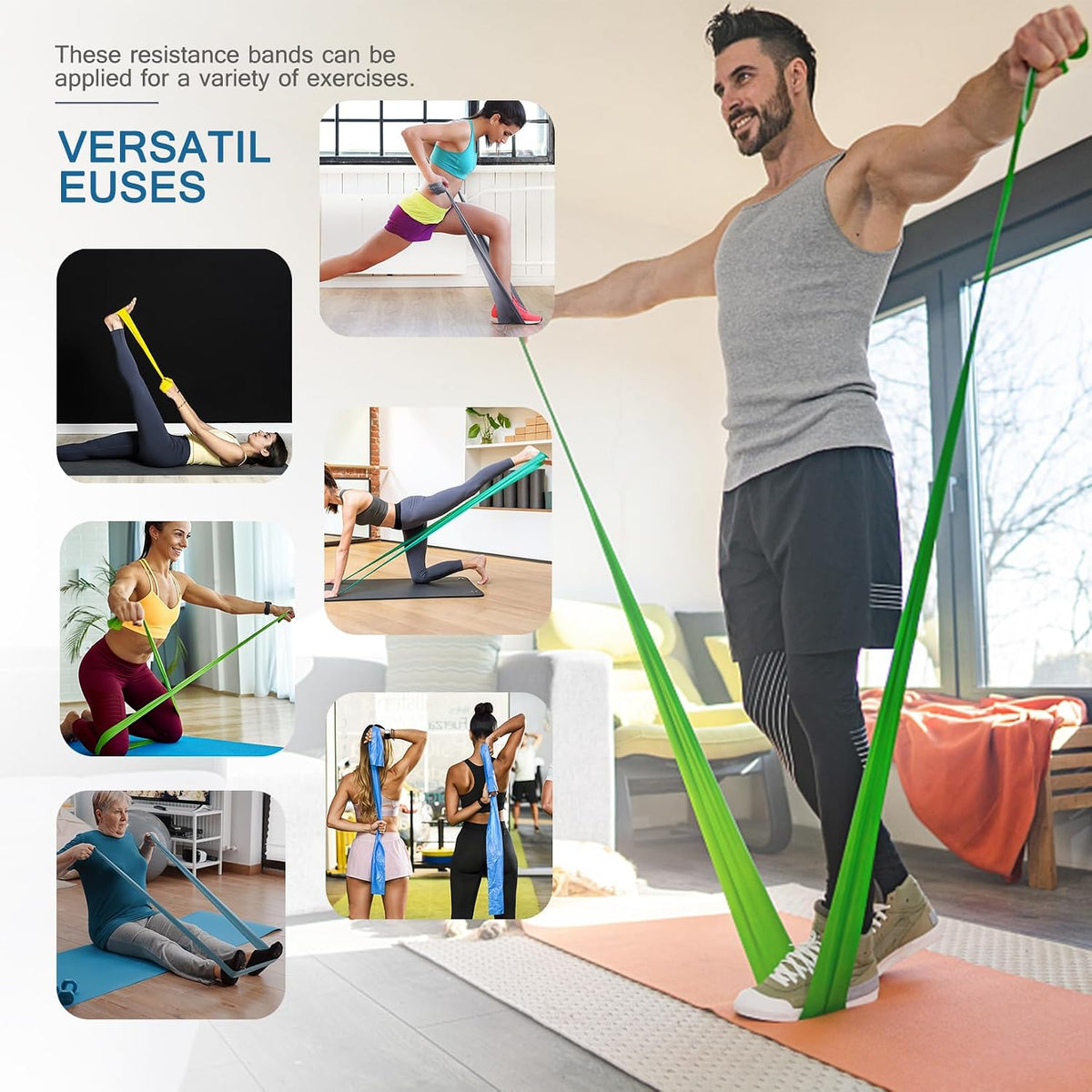 10-Piece Latex-Free Resistance Bands Set with Long and Loop Bands