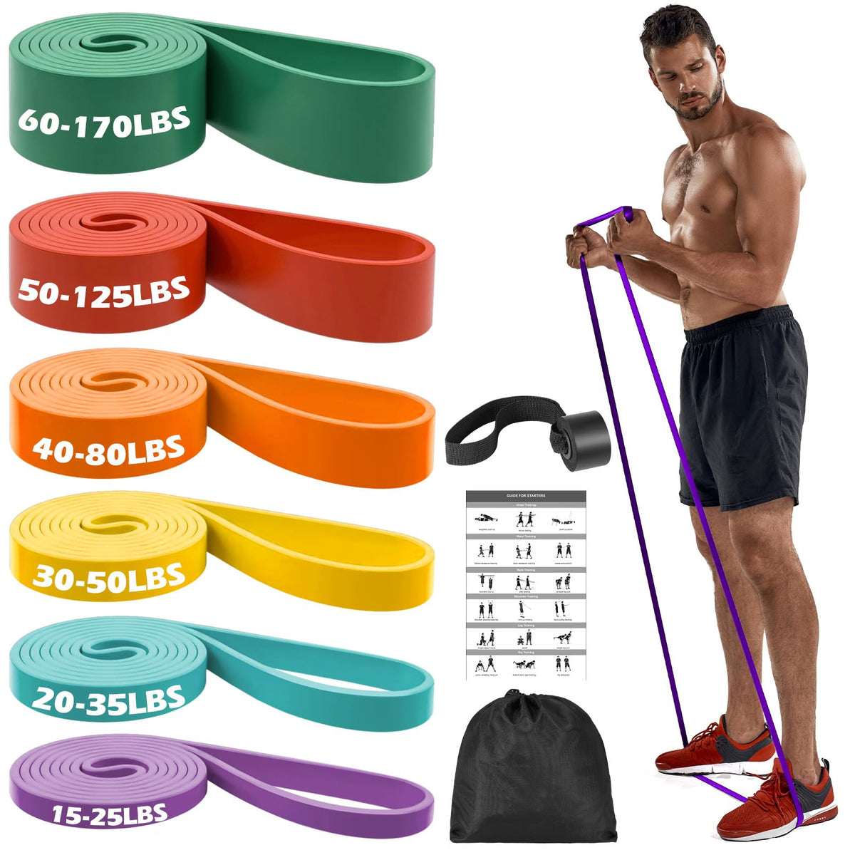 Zacro Resistance Bands Set with Door Anchor, Heavy Duty Pull Up Exercise Bands for Working Out, Muscle Power Strength Training, Physical Therapy, Home Fitness Gym Equipment for Men & Women
