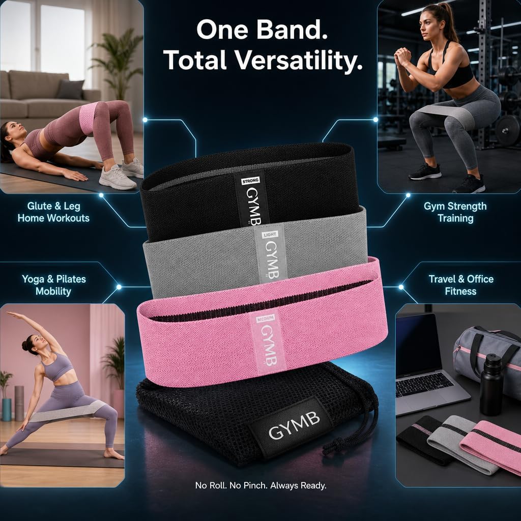 Gymbee Premium Resistance Bands for Working Out - Exercise Bands to Workout Glutes, Thighs & Legs - No Slip Cloth Booty Bands for Gym & Home Fitness, Yoga, Strength & Pilates for Men/Women - 3 Levels