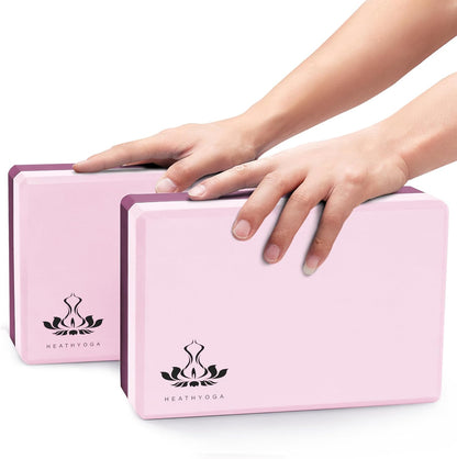 Heathyoga Yoga Blocks 2 Pack with Strap, High Density EVA Foam Yoga Block and Yoga Strap Set to Support and Improve Poses and Flexibility