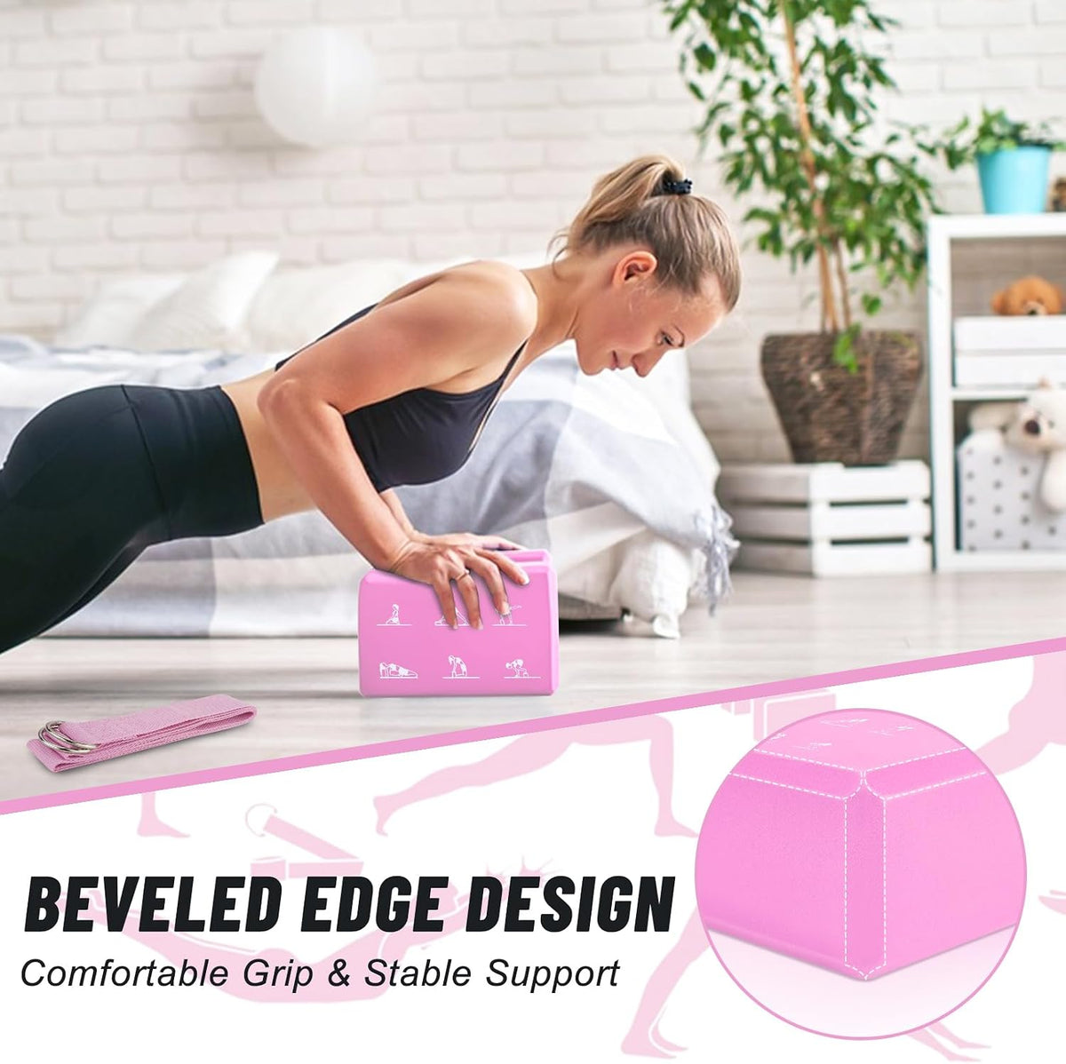 RETON 2 Pack Yoga Blocks and 2 Yoga Straps Set, Soft Non-Slip Yoga Block for Pilates, High Density EVA Foam Yoga Brick with Yoga Strap for General Fitness, Stretching, Improve Strength and Flexibility