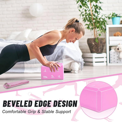 RETON 2 Pack Yoga Blocks and 2 Yoga Straps Set, Soft Non-Slip Yoga Block for Pilates, High Density EVA Foam Yoga Brick with Yoga Strap for General Fitness, Stretching, Improve Strength and Flexibility