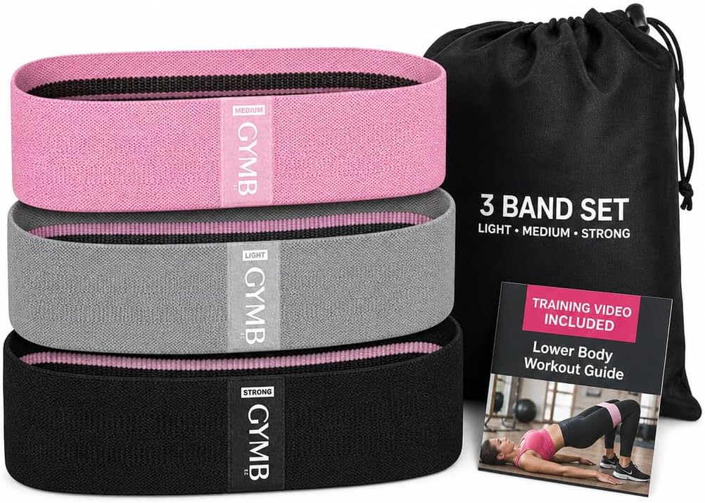 Gymbee Premium Resistance Bands for Working Out - Exercise Bands to Workout Glutes, Thighs & Legs - No Slip Cloth Booty Bands for Gym & Home Fitness, Yoga, Strength & Pilates for Men/Women - 3 Levels