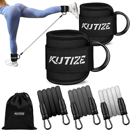 KUTIZE Ankle Resistance Bands with Cuffs for Women & Men - 3-Level Adjustable Leg & Glute Workout Equipment, Portable Home Gym Exercise Bands for Kickbacks, Hip Thrusts, Yoga, Strength Training